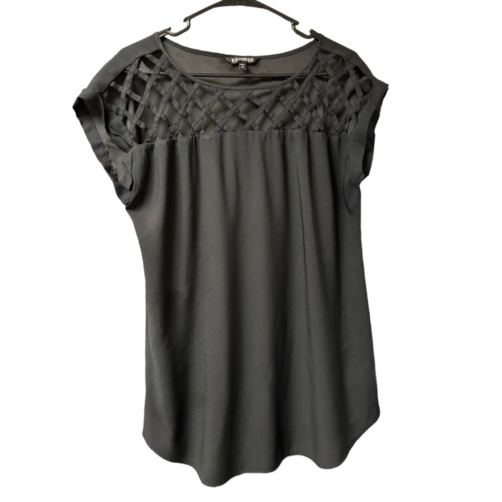 Express Women’s Size Medium Lattice Cut Black Blouse